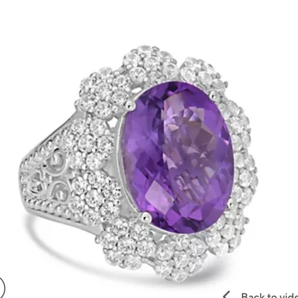 Dallas Prince Bold Amethyst White Zircon Sterling Silver Ring NEW SZ 5 Gift box